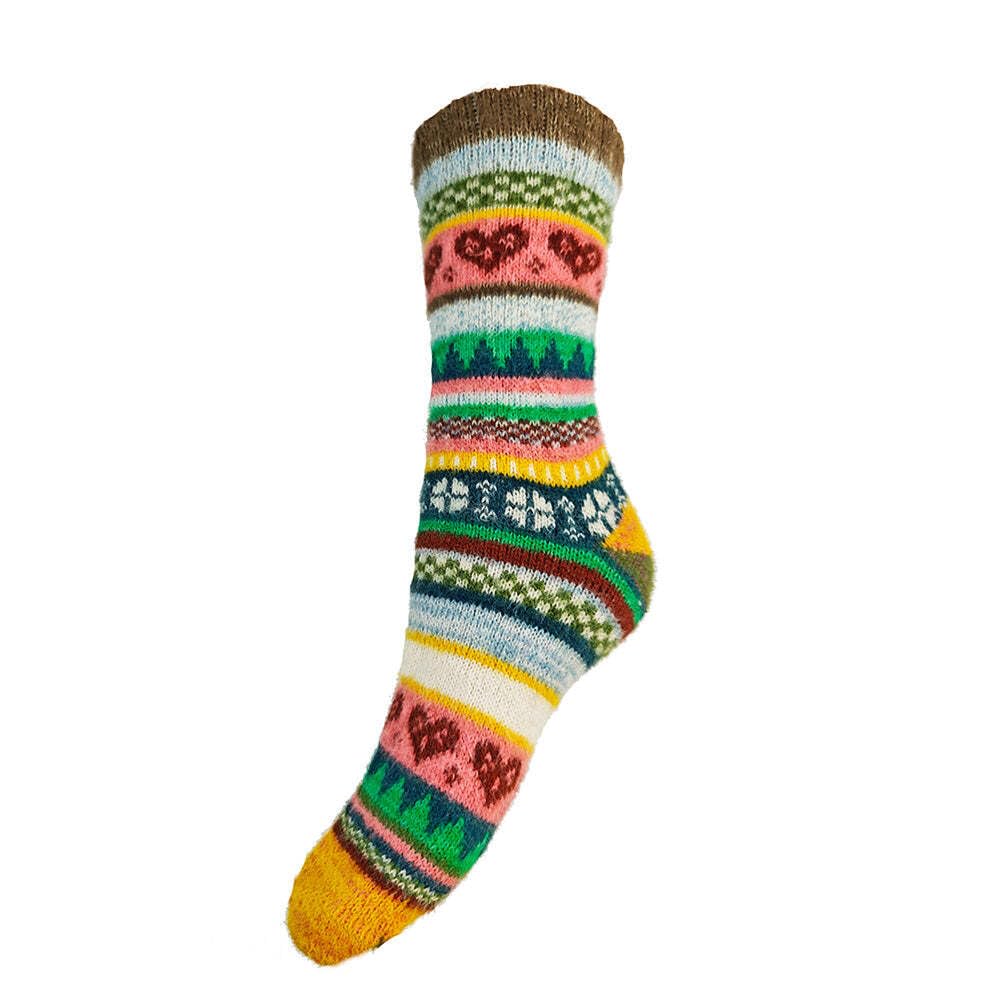 JOYA Luxurious Scandi Patterned Wool Blend Socks UK 4-7 EU 36-40 - (Grey Cuff)