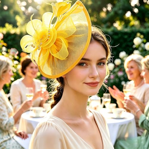 Image of DRESHOW Women Fascinator Hats Tea Party Hat Vintage Pillbox Hat Headband for Cocktail