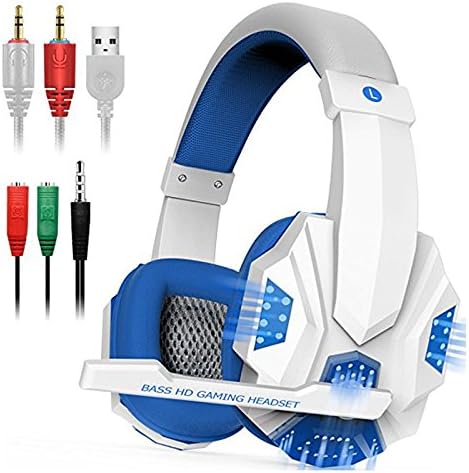 3.5mm Wired Noise Isolation Volume Control Over Ear Headphones with Mic, LED Light, Bass Surround Headphone for Laptop Mac for PS4, PC, Xbox One Controller Stereo Gaming Headset