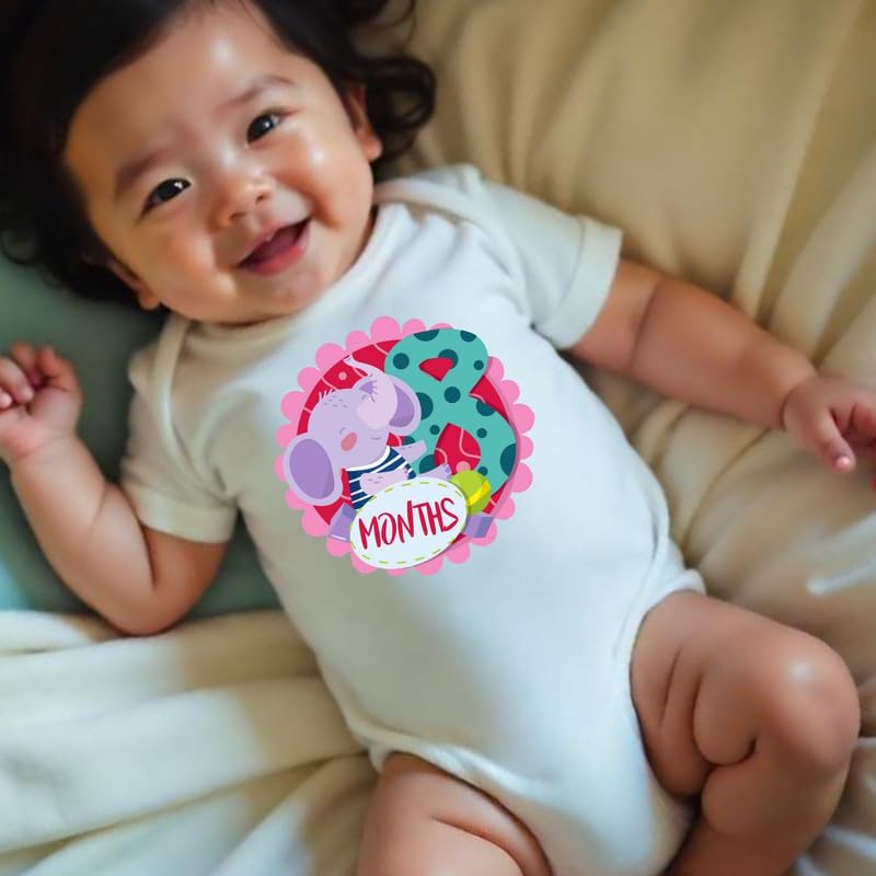 Image of KNITROOT Monthly Birthday Special Unisex Baby Romper Half Sleeve White Color