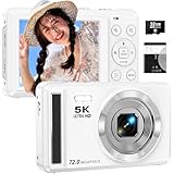 デジタルカメラ 5K 7200万画素 デジカメ 2.8 インチスクリーン 16 倍デジタルズーム オートフォーカス 近接撮影 定時撮影 内蔵フラッシュ 自撮り 32GBマイクロSDカード付き ウェブカメラ コンパクトVLOG 軽量 携帯便利 初心者 カメラ 卒業式 旅行 クリスマス(ホワイト)