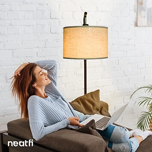 Neatfi 150CM Arched LED Floor Lamp with Hanging Linen Lamp Shade,700 Lumens, 6W Warm Light Mode, 3000K Color Temperature, Hanging Light with Foot Switch for Livingroom & Bedroom (Black)