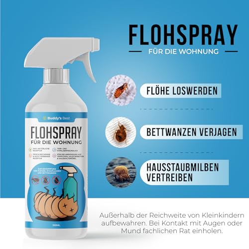 BUDDY'S Best 250ml Flohspray für Wohnung und Möbel - Flohmittel für Wohnung - Antiflohspray Wohnung - Umgebungsspray Flöhe für Flöhe Bekämpfen