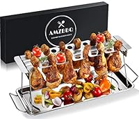 AMZBBQ® Premium Hähnchenschenkel Halter für 12 Keulen - Robuster Hähnchen Ständer aus 100% Edelstahl - Spülmaschinengeeignetes Hähnchenbräter-Grillzubehör für Männer Geschenk