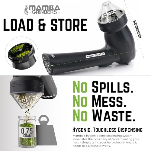 Mamba Lite 0.75g Black All-Plastic Head USB Electric Herb Grinder. Small Portable Herbal Machine & Spice Mill for the Kitchen - Image 3