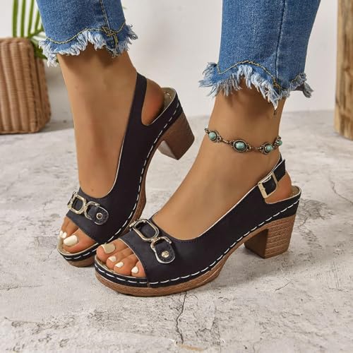 Orthopedic Sandals for Women Strappy Low Chunky Block Heel Sandals Adjustable Slingback Open Toe Heeled Sandal Beach Dress Comfortable Outdoor Shoes3