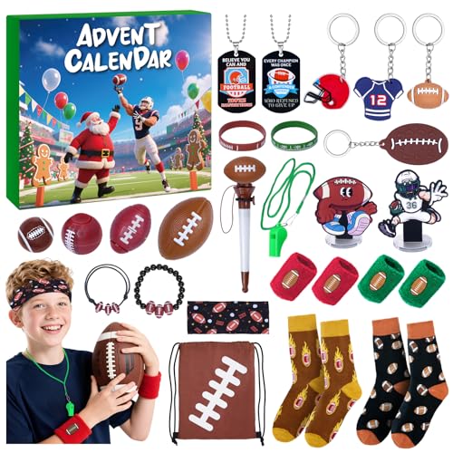 Advent Calendar 2025 Sport for Teen Boys Girls Teenagers Baseball Football Christmas Countdown Gifts Accessories and Decorations Stocking Stuffers (Football)