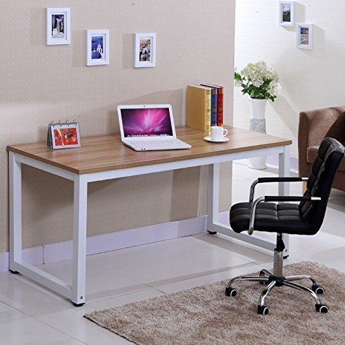lyrlody Computer Workstations,PC Laptop Desk Table Modern Steel Frame Computer Desk Wooden Home Office Desk Study Writing Table Workstation Gaming Table for Bedroom Living Room,120×60×74cm