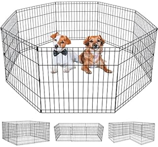 Foldable Metal Dog Playpen Pet Puppy Playpen Dog Pen Indoor Outdoor 8 Panel 24 Inch Dog Fence Exercise Pen Gate Dog Crate Kennels Playpen for Pet Animals,24” (B014EYSFJK)