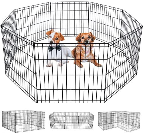 BestPet Dog Pen Dog Playpen Puppy Pet Playpen 8 Panel Indoor Outdoor Metal Portable Folding Animal Exercise Dog Fence,24',Black