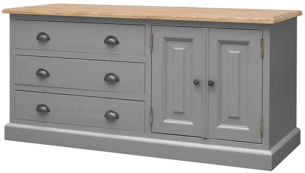 APRODZ Mango Wood Leo Storage Entertainment TV Stand Unit for Living Room | Grey-image-9