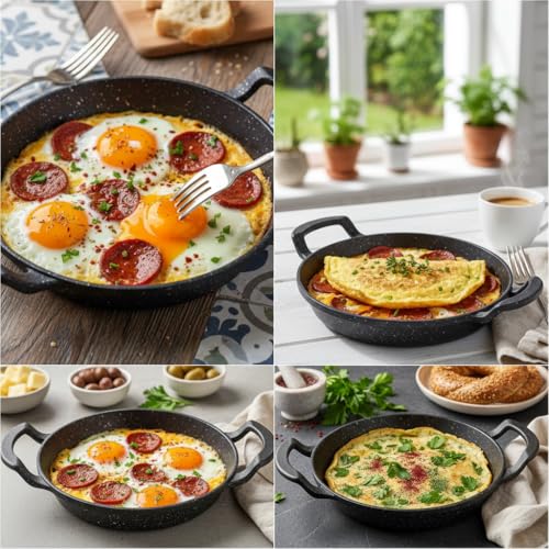 2'li Granit Alüminyum Döküm Sahan Seti | Yapışmaz Yumurta & Kızartma Tavası | Granit Omlet Tavası (18 cm + 20 cm) | Eşit Isı Dağılımı ve Dayanıklı (18 CM 1 Adet)