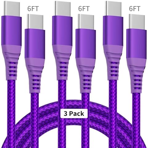 USB C to USB C Cable 60W(3A), Nylon Braided USB C Charger Cable Fast Charging for iPhone 16/15 Pro Max Plus/Samsung S23, Switch, Pad and More(3FT 3Pack Purple) Cover