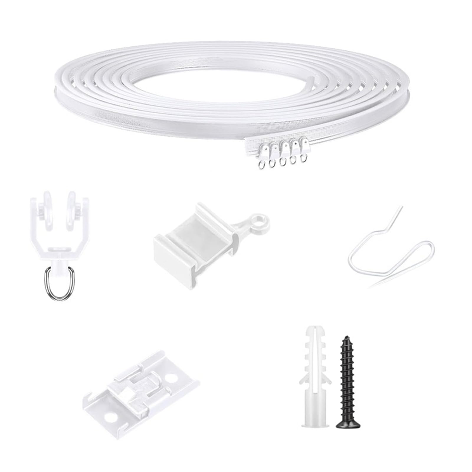 Yhplxyuus Quiet Glides Curtain Track Set 5/10 / 20M White Bendable Ceiling Rails with Mounting Accessories Hook and Rollers Kits Curved Curtain Rails