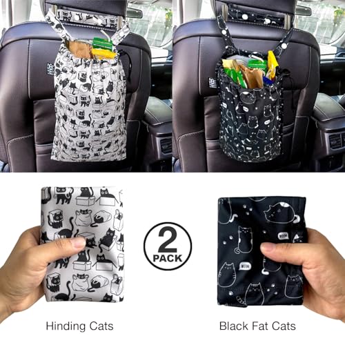 Image of 2 Pack Leakproof Car Trash Bags Detachable Waterproof Garbage Bags with Drawstring Hanging Organizer for Back Seat & Travel Cute Cats Design