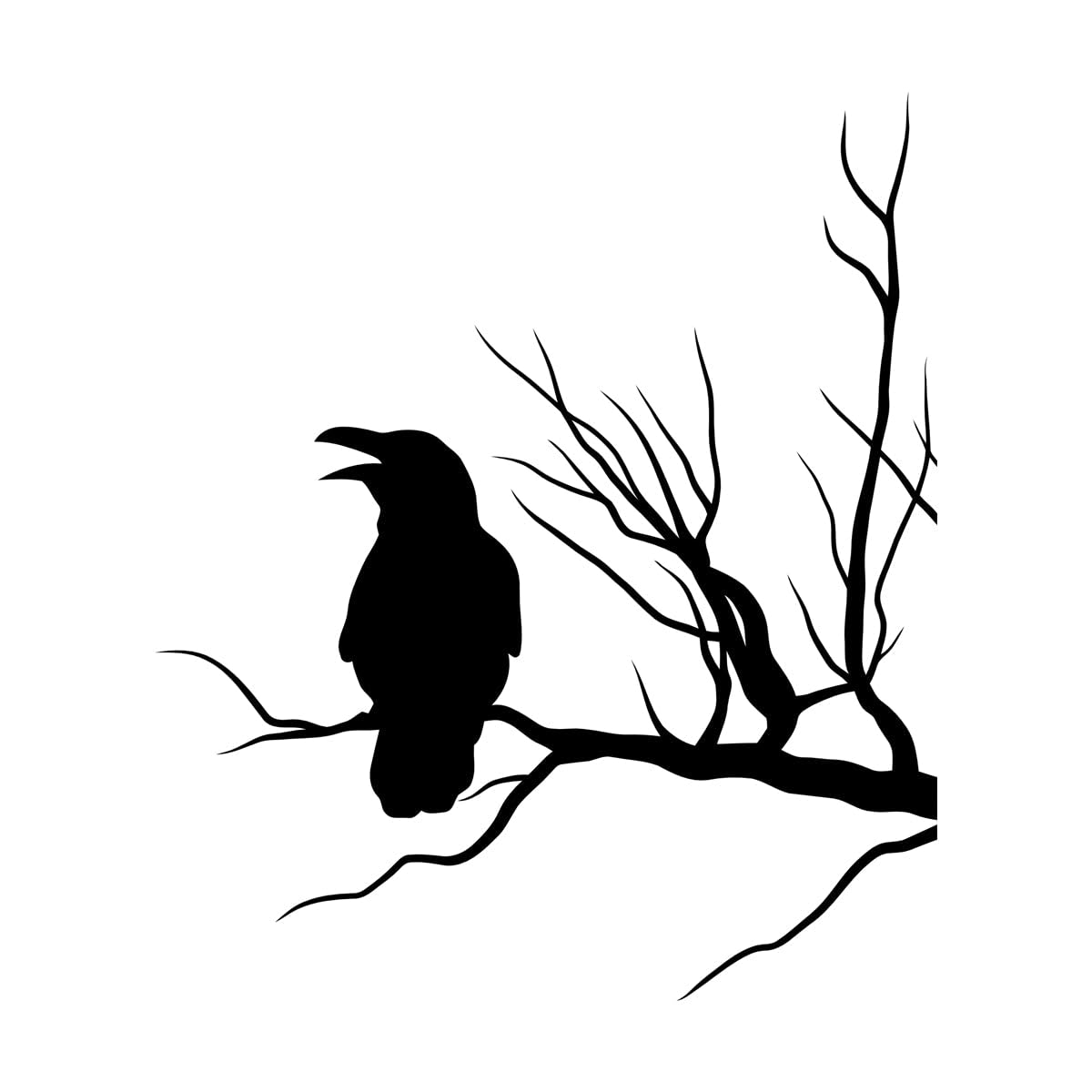 Crow Silhouette Raven On Tree Branch Wall Stickers Paster Paper 36x43.2cm Self Adhesive Small Black