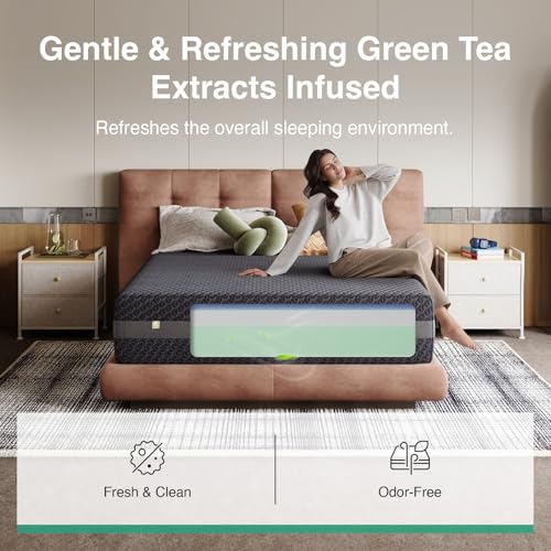 Image of Novilla 14 Inch King Size Gel Memory Foam Mattress for Body Contouring | 14 Inch King Mattress for Consistent Pressure-Relieving Support, with Green Tea-Infused Foam, Mattresses in a Box