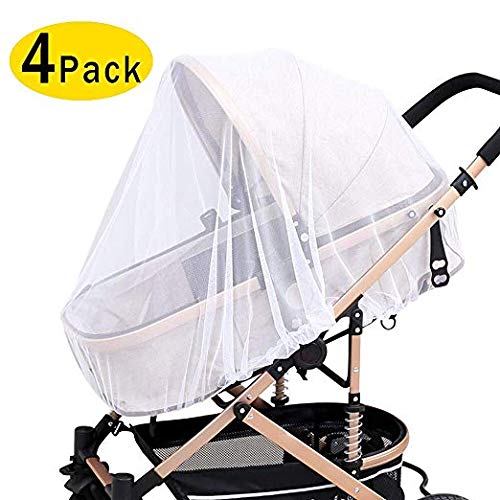 4 Pack Baby Mosquito Net for Strollers Carriers Car Seats Cradles, Portable & Durable Infant Insect Shield Netting, Babies Fly Screen Protection, White
