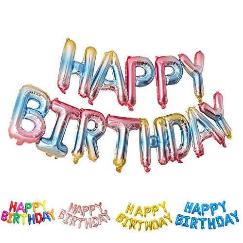 Ponmoo Happy Birthday Ballon Blau Regenbogen , Roségold Happy Birthday Luftballons Geburtstag Folienballon Happy Birthday Silber , Golden Folienluftballons Dekoration Schwarz Birthday Party