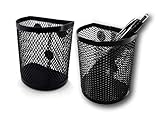 Magnetic Pen/Pencil Mesh Metal Basket/Holder/Container/Storage/Organizer for Kitchen/Refrigerator/Fridge/Whiteboard/Dry Erase/File Cabinet/Locker (Black)(Set of 2)