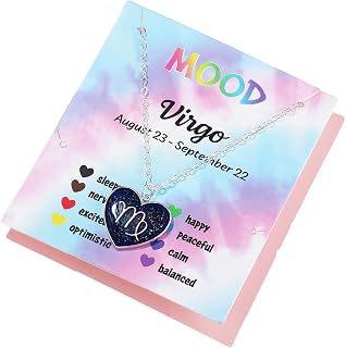 Zodiac Necklace for Women Girls 12 Constellation Sign Pendant Necklace Heart Color Changing Necklace Temperature Sensing Mood Necklace Astrology Horoscope Necklace