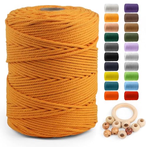 Image of Macrame Cotton Cord 5mm x 300m, ZUEXT Natural Handmade Golden Braided Cords 4 Strands Knitted Rope String for Craft Wall Hanging Weaving Tapestry Dream Catchers Hanger DIY Gift
