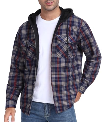 Askdeer Men's Flannel Fleece Jacket Sherpa Lined Winter Plaid Shirts Jacket Long Sleeve Thermal Coat With Pockets