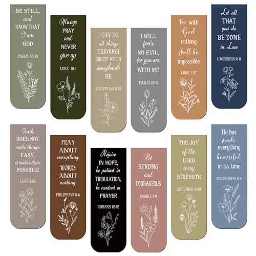 Zonon 48 Pcs Bible Verse Magnetic Christian Bookmarks 0.8x4.7in Inspirational Scripture Book Markers for Women Men Religious Motivational Flower Page Clips Book Lovers Reading Gifts(Dreamy Style)