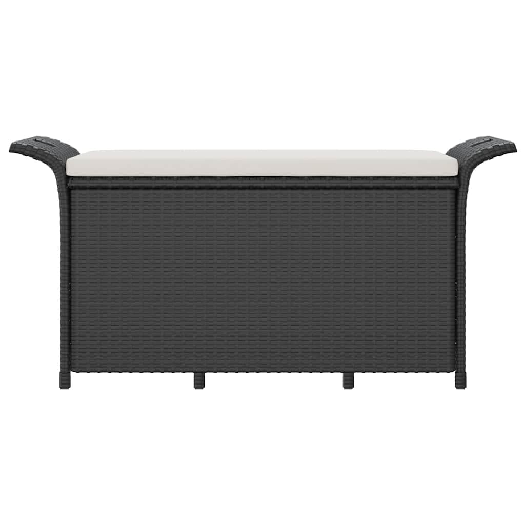 2-Seater Wicker Outdoor Storage Bench with Cushion, Black