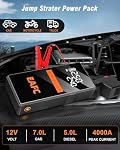 4000A Car Jump Starter Power Pack with 150PSI Air Compressor, Portable Car Booster Pack 12V Battery Booster (7.0L Gas/5.0L Diesel) with Smart Jumper Cable, USB-C Fast Charging&LED (with EVA Bag)
