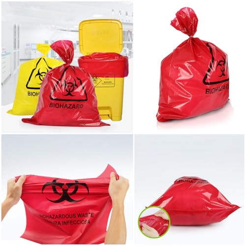 Image of 5 Pack Biohazard Bags Heavy Duty Thick Autoclavable Infectious Waste Bag Red Polypropylene Puncture Resistant 20 Gallon Biohazard Safety Bags Disposable Laboratory Sample Specimen Bag