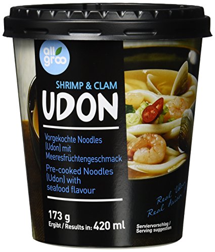 Allgroo Udon Cup-Instantnudeln - Meeresfrüchte, Udon Suppe, aromatisch und würzig - schnelle Zubereitung (1 x 173 g)