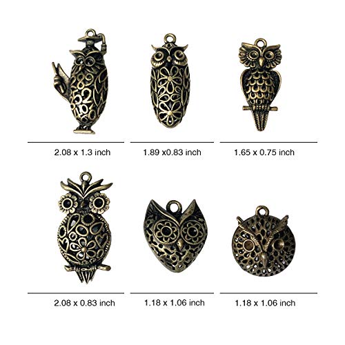 Image of 6pcs Vintage Owl Hollow Out Charm Pendant Ceiling Fan Danglers Fan Pulls Chain Extender with Ball Chain Connector (Owl Style)