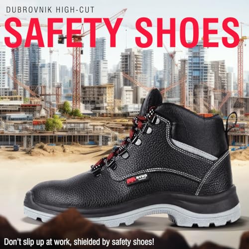 Image of Dubrovnik Black Safety Shoes for Men | High Cut Genuine Leather Safety Shoes Light Weight, Ankle Length | Multi-Purpose Footwear | BIS Industrial Safety Shoe with Steel Toe Cap