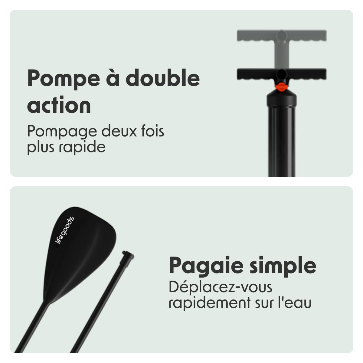 LifeGoods Paddle Gonflable Adulte - Stand Up Paddle Board - Set Complet - Pagaie Réglable - Pompe Incluse - Max. 100KG - 300x76x15cm