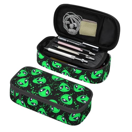 Image of Funny Green Alien Pencil Case Organizer Big Capacity Pencil Pouch Stationery With Zipper School Supplies Pencil Bag For Girls Boys Office, j56tsd