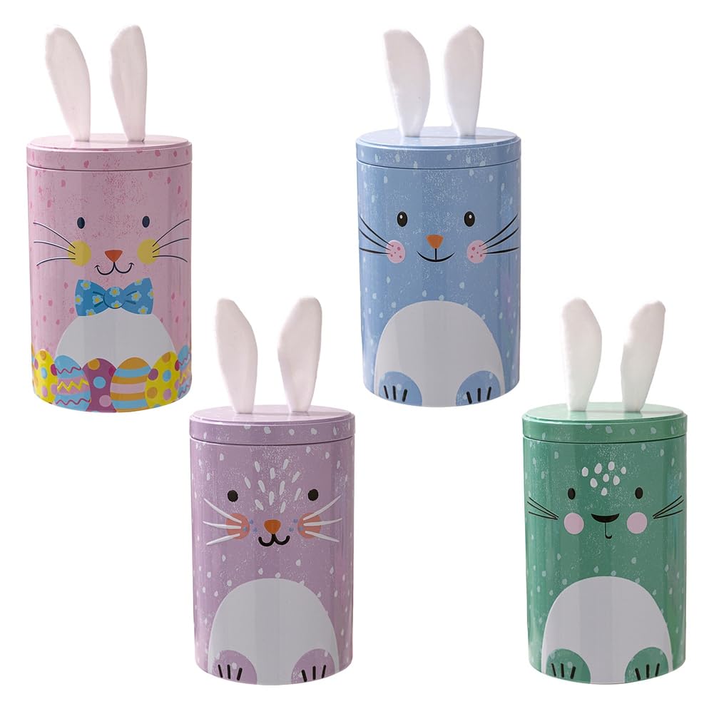 CTRLZS Easter Chocolate Jar Sweets Airtight Box with BunnyEars Lid 4pcs Table Centerpieces Decoration Food Storage Jar