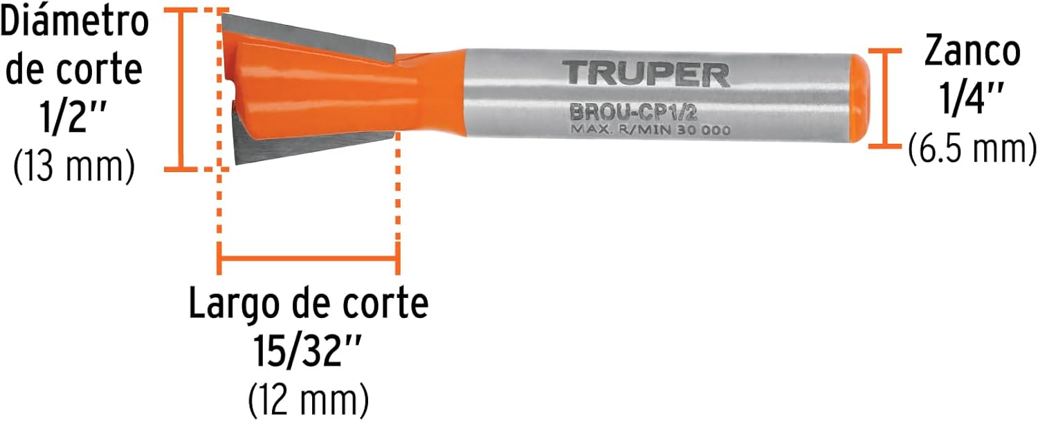 Truper 11475 / BROU-CP1/2-1/2" (13 mm) Dovetail Router Bit
