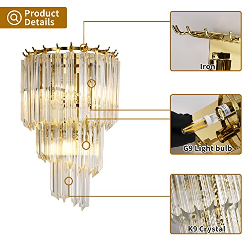 Wabon Crystal Wall Sconce, Modern Gold Wall Lamp Wall Mount Bedroom Wall Light Fixtures For Living Room Bathroom Vanity Foyer #TOP2