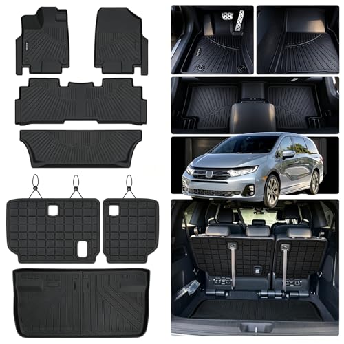 AltraVos Floor Mats for 2018-2024 2025 2026 Honda Odyssey TPE All Weather Protection 3 Row Floor Liners & Trunk Mat with Baskrest Mat for Honda Odyssey Accessories