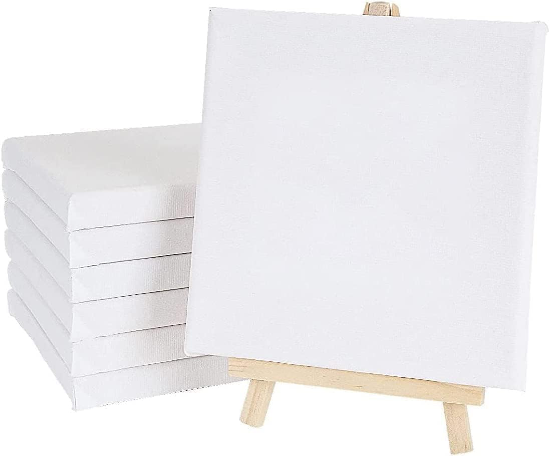6 Pcs Blank Framed Canvas Panels, 6” X 6” Mini Canvas Panels, Cotton Stretched Canvas with Pre Stretched Frame, High Tensile Strength, for Painting Craft Drawing Small Acrylics Canvas