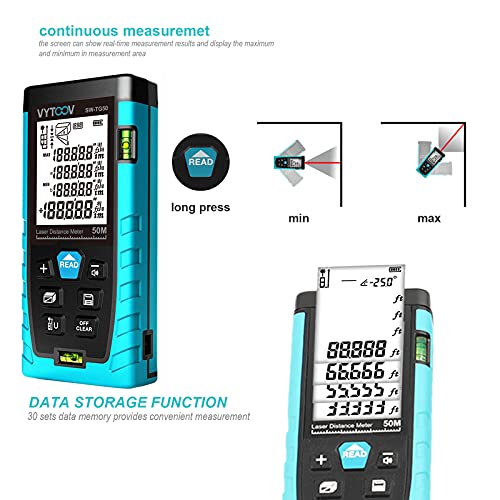 image for Laser Measure165Ft/50M Laser Distance Meters with Bubble Level Target 