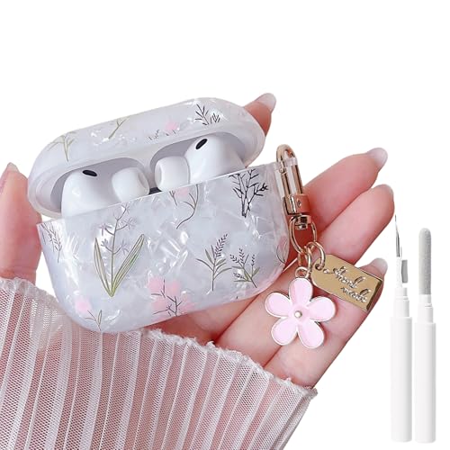 Image of MINSCOSE for Cute Glitter AirPods Pro 3 Case,Shell Pattern Pretty Flower Design with Trendy Floral Keychain,Soft TPU Protective Cover for Girls Women for AirPods Pro 3-Colorful