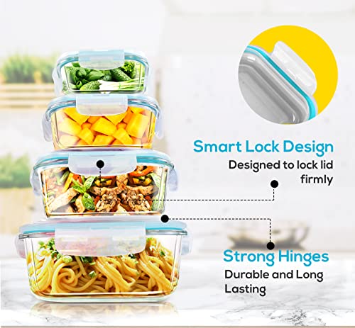 KICHLY Set di contenitori per alimenti in vetro - 12 pezzi (6 contenitori + 6 coperchi) Coperchi trasparenti - Senza BPA - per cucina domestica o ristorante - immagine 6