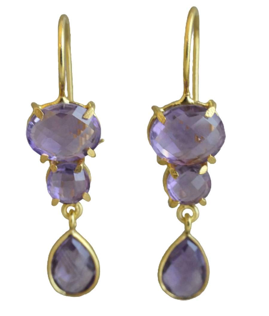 Sophia Rose Jewellery Pendientes Largos de Plata de Ley con baño de Oro y Amatista