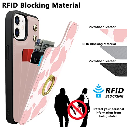 Coque iPhone 11 rotation 360 et protection RFID en cuir synthétique rose