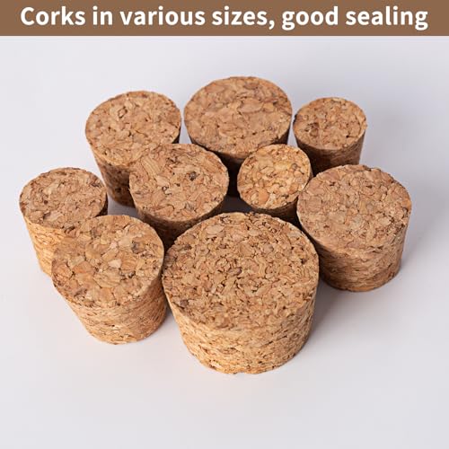 runxsam 50 Stück Korken, Weinkorken zum Basteln, Holz Konische Korkstopfen Korken, natürlichem Weichholz Flaschenkorken für Glasflaschen Weinflaschen Bierflaschen Glasstopfen(6 Größen)