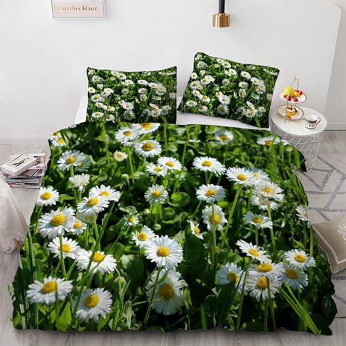 Parure de lit 3 pièces fleurs marguerite avec housse de couette 200x200 cm - 2
