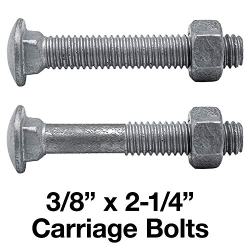 Image of Carriage Bolts 3 /8-16 x 2-1 /4 inch: w /Nuts Galvanized Bulk Carriage Bolt ~ Coarse Thread (2 1 /4 inches Long) (100 Pieces) - Chain Link Fence Carriage Bolt w /Nuts