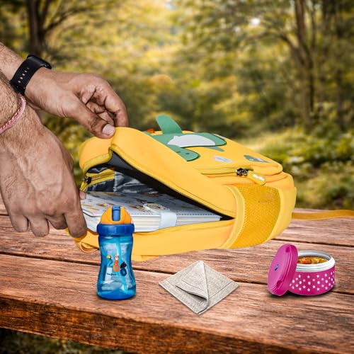 Image of WISHKEY Waterproof Small Size Bag,Picnic & Fancy Kindergarten Bags for Toddler Boys & Girls, Lightweight Cute Cartoon 3D Dinosaur Nursery Mini Dino Backpack for Kids 2 To 5 Years (Pack Of 1,Yellow)